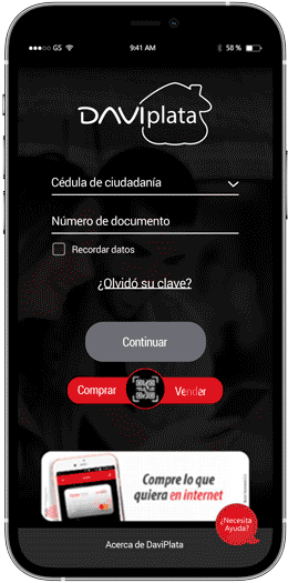 Pantalla del App DaviPlata Pasar Plata