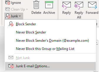 Junk Email Options