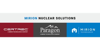 Mirion Nuclear Solutions corporate logo on a logo grid. They are sponsoring the Reuters Events SMR 2026 conference.