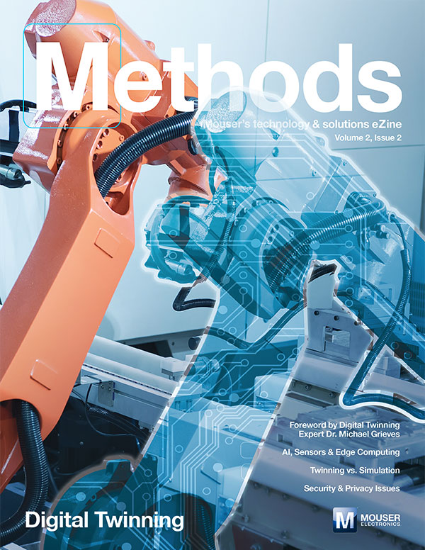 Methods cover showing a robotic industrial arm in orange and a second transparent one in blue right next to it.