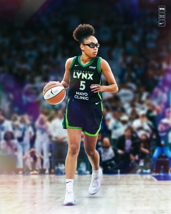 Olivia Miles is shown in a mock-up graphic wearing her new Minnesota Lynx uniform.